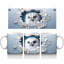 Beyaz Çiçeklerle Çevrili Sevimli Baykuş – Baskılı Kahve Kupası