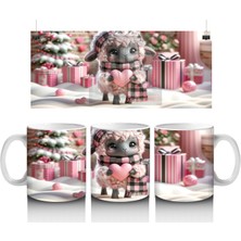 Pembe Kurdeleli Sevimli Kuzu Maskotu – Baskılı Kahve Kupası