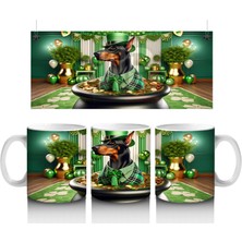 Altınlarla Dolu Kazanda Oturan St. Patrick’s Doberman - Baskılı Kahve Kupası