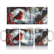 Karlı Dallarda Kardinal Kuş Çifti – Baskılı Kahve Kupası