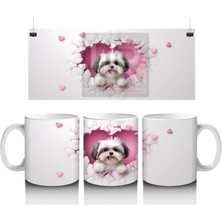 Pembe Kalplerle Süslenmiş Yavru Köpek – Baskılı Kahve Kupası