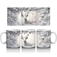 Çiçeklerle Süslenmiş Gümüş Geyik – Baskılı Kahve Kupası