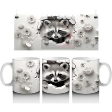 Siyah Beyaz Rakun Figürü Çatlak Duvar Temasıyla - Baskılı Kahve Kupası