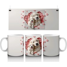 Kalp Yağmuru Altında Tatlı Yavru Köpek – Baskılı Kahve Kupası