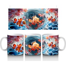 Mavi Dalgalar Arasında Palyaço Balığı Ailesi – Baskılı Kahve Kupası