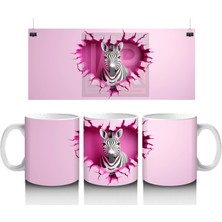 Kalp Desenli Pembe Arka Planda Zebra – Baskılı Kahve Kupası