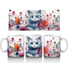 Çiçeklerle Süslenmiş Tatlı Kedi – Baskılı Kahve Kupası