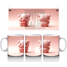 Ön ve Arka Yüzüyle Sevimli Domuz Maskotlar – Baskılı Kahve Kupası