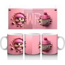 Pembe Kostümlü Sevimli Kirpi Kız Maskot – Baskılı Kahve Kupası