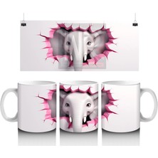 Kalpli Fon Üzerinde Sevimli Fil Maskot – Baskılı Kahve Kupası