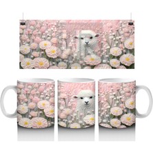 Pembe Çiçekler Arasında Beyaz Kuzucuk – Bahar Temalı Kupa Bardak