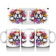 Çiçekli Taç Takmış Bulldog Illüstrasyonu – Baskılı Kahve Kupası