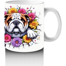 Çiçekli Taç Takmış Bulldog Illüstrasyonu – Baskılı Kahve Kupası