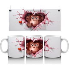 Kalpli Çatlakta Sevimli Maymun ve Minik Kalp – Baskılı Kahve Kupası