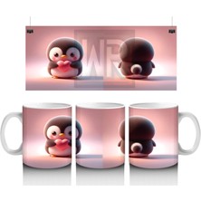 Sevimli Penguen Maskotlar Ön ve Arka Görünüm – Baskılı Kahve Kupası