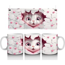 Kalpli Çatlakta Bakan Sevimli Pembe Gözlü Kedi – Baskılı Kahve Kupası