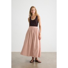 Tozlu Pembe Beli Büzgülü Pamuk Keten Etek