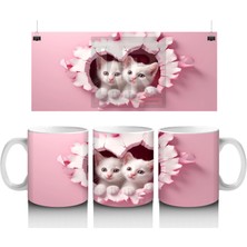 Kalp Duvarın Ardından Bakan Iki Sevimli Kedi – Baskılı Kahve Kupası