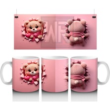 Pembe Fon Üzerinde Sevimli Maskot Buzağı – Baskılı Kahve Kupası