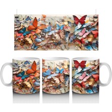 Renkli Çiçek Bahçesinde Uçan Kelebekler – Baskılı Kahve Kupası