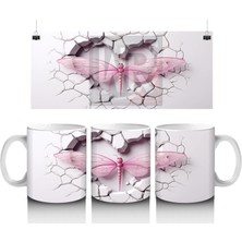 Çatlak Duvarda Kalp Şeklinde Pembe Yusufçuk – Baskılı Kahve Kupası