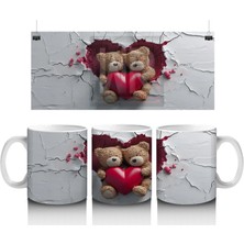 Kalpli Yastık Tutan Sevimli Ayıcıklar – Baskılı Kahve Kupası