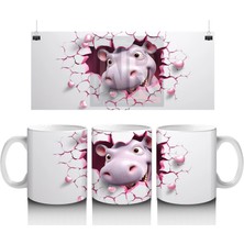 Pembe Çatlak Zeminden Bakan Sevimli Su Aygırı - Baskılı Kahve Kupası