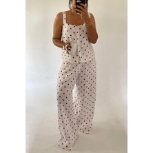Müslin Kalp Desenli Beyaz Pijama Takımı