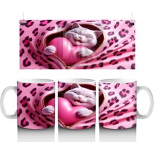 Kalpli Yastıkla Uyumlu Sevimli Kedi Illüstrasyonu – Baskılı Kahve Kupası