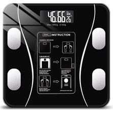 Bluetoothlu Hassas Dijital Cam Tartı, Kalori ve Vücut Kütlesi Ölçer Siyah