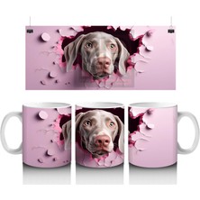 Pembe Kalpli Duvar Önünde Sevimli Köpek – Baskılı Kahve Kupası