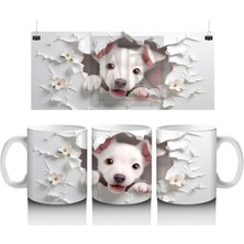 Beyaz Çiçekler Arasında Yavru Köpek – Baskılı Kahve Kupası