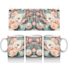 Pembe Çiçeklerle Çerçevelenmiş Tatlı Kedi Yavruları – Baskılı Kahve Kupası