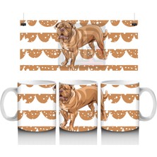 Desenli Arka Planda Realistik Ingiliz Bulldog Illüstrasyonu - Baskılı Kahve Kupası