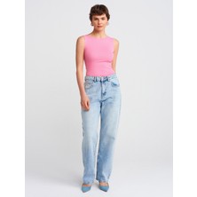 Dilvin 71782 Kar Yıkama Denim Mom Pantolon-Mavi