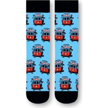 Taksim Tramvay Desenli Unisex Soket Çorap | %90 Pamuk | Renkli, Esnek, Kokusuz Yıkama | 37-44