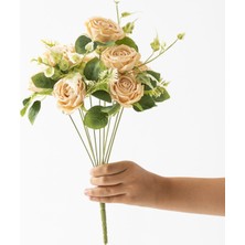 Yapay Aranjmanlı Gül Demeti 9 Dallı Pudra