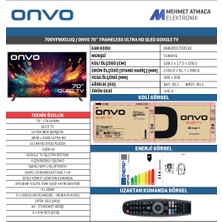 Onvo 70OVF9001UQ 70" 178 Ekran Uydu Alıcılı 4K Ultra HD Google Smart QLED TV