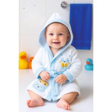 Tek Parça Pamuklu Sevimli Karakter Nakışlı Bebek Bornozu