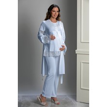 Mavi Özel Tasarım Hamile ve Lohusa Pijama Takım 3'lü Set - Xl