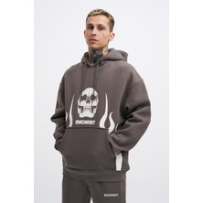Erkek Fire Baskılı Oversize Antrasit Sweatshirt