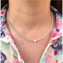 Kalpli Yeşil Krem Renkli Boncuk Kolye