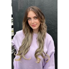 Zeysum Küllü Kumral Dalgalı Çıtçıtlı Saç Sentetik Postiş 60 cm 110GR Isıya Dayanıklı Yarımay