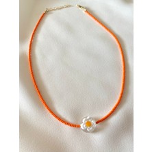 Murano Cam Boncuklu Papatya Kolye (Turuncu)