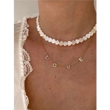 Doğal Beyaz Sedef Kalp Kolye