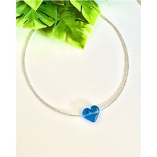 Mavi Cam Murano Kalp Gümüş Kolye