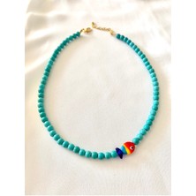 Renkli Murano Balık Boncuklu Turkuaz Kolye