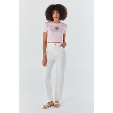 Kesik Paça Jean Beyaz