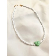 Murano Cam Boncuklu Beyaz Kalp Kolye