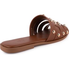 Floxer Ithal Malzeme Modern Zımbalı Düz Terlik Taba 8249